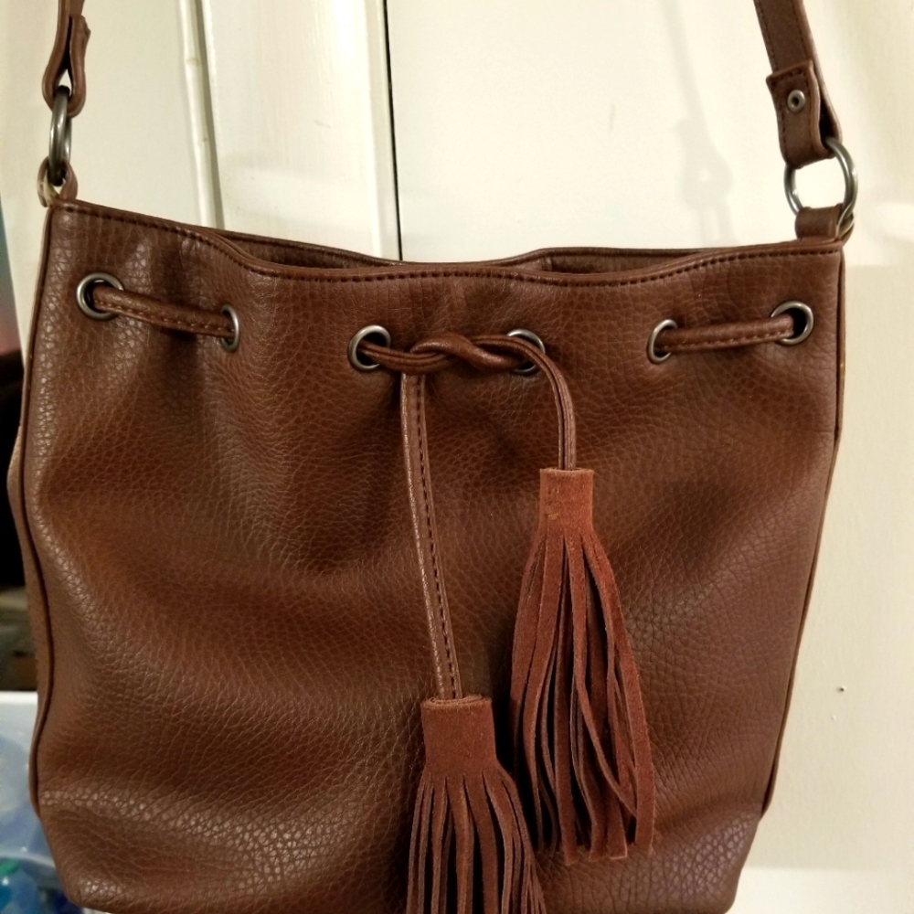 American Eagle faux leather unisex brown bucket bag